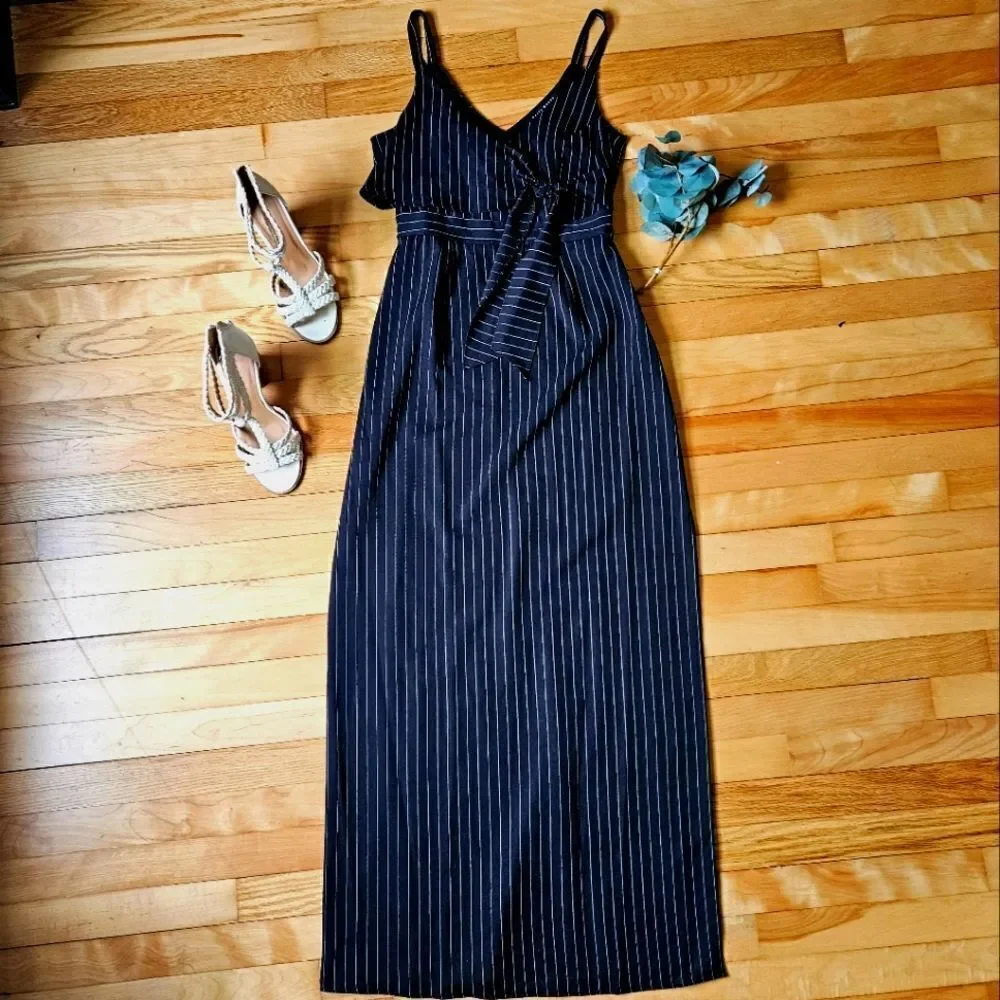 Haute Monde Pinstriped Maxi Dress